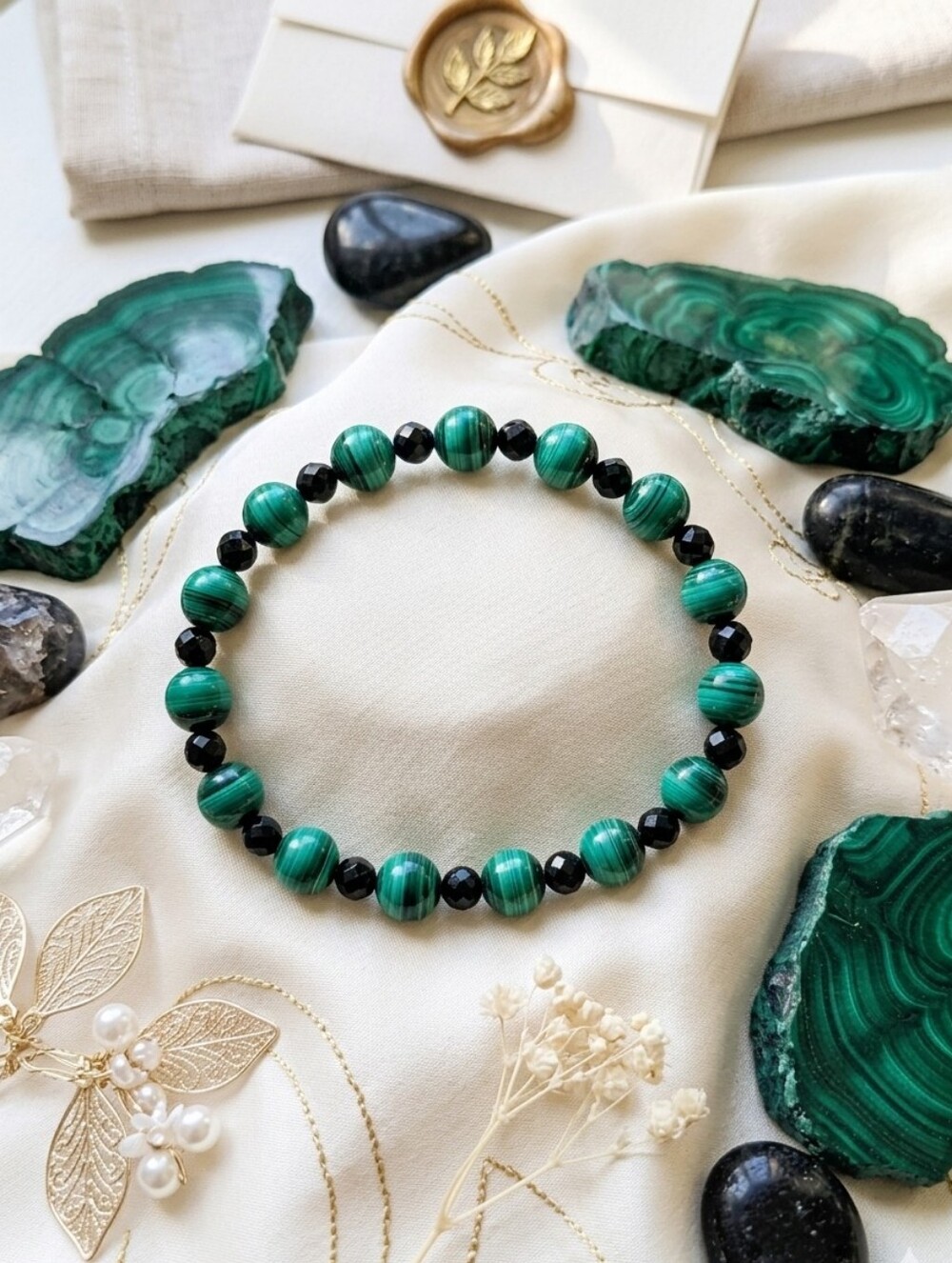 Malachite/Black Spinel Bracelet
